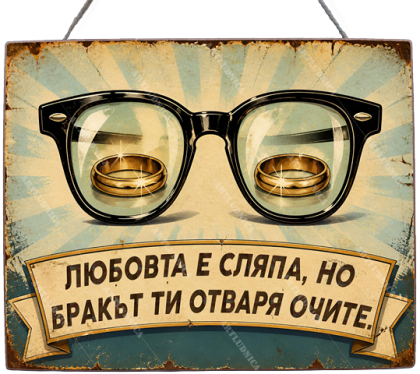 Забавна дървена табела "Любовта е сляпа" - Опция за изписване на ваш текст