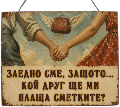 Забавна дървена табела "Той плаща" - Опция за изписване на ваш текст