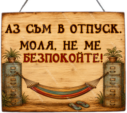 Забавна дървена табела "В отпуск съм" - Опция за изписване на ваш текст