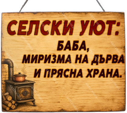 Забавна дървена табела "Селски уют" - Опция за изписване на ваш текст