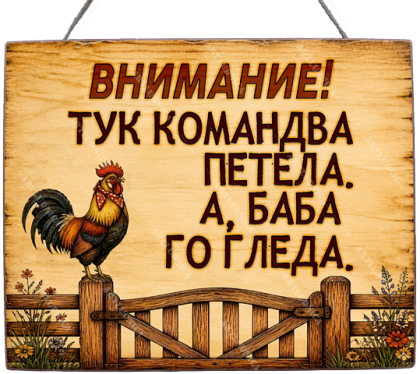 Забавна дървена табела "Селския будилник" - Опция за изписване на ваш текст