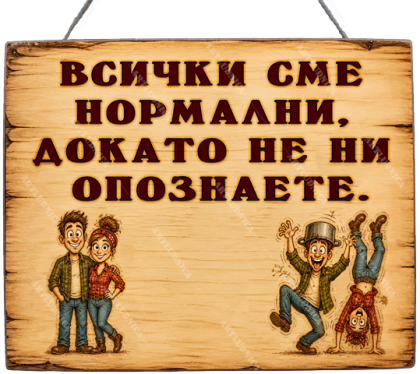 Забавна дървена табела "Нормално луди" - Опция за изписване на ваш текст