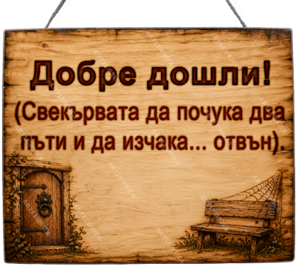 Забавна дървена табела "Свекървата да почука" - Опция за изписване на ваш текст