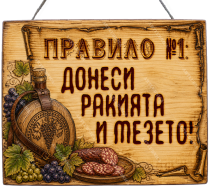 Забавна дървена табела "Първо правило" - Опция за изписване на ваш текст