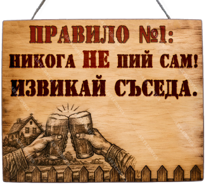 Забавна дървена табела "Правило №1" - Опция за изписване на ваш текст