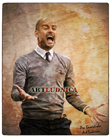 Дигитален портрет на  Хосеп Гуардиола - Pep Guardiola върху дърво