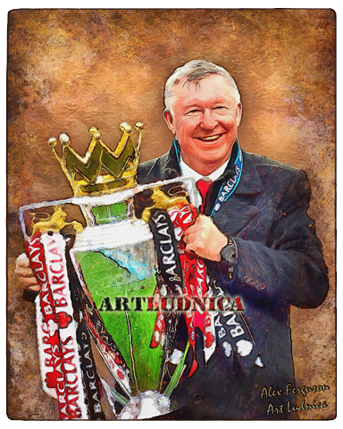 Дигитален портрет на  Алекс Фъргюсън - Alex Ferguson върху дърво