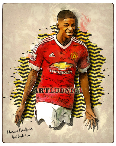 Дигитален портрет на  Маркъс Рашфорд - Marcus Rashford върху дърво