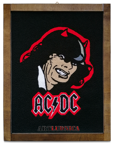 „AC/DC“ - пано-картина от прежда – Ръчна изработка