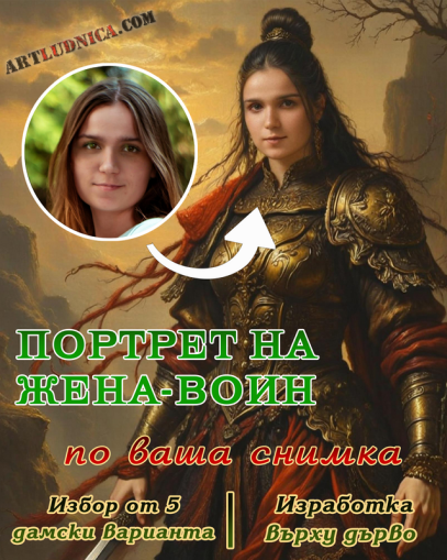 Портрет на жена-воин по ваша снимка – Избор от 5 дамски варианта – Изработка върху дърво