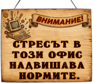 Забавна дървена табела "Стрес в офиса" - Опция за изписване на ваш текст