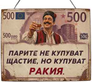 Забавна дървена табела "Пари за ракия" - Опция за изписване на ваш текст