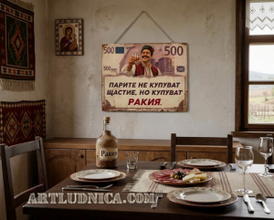 Забавна дървена табела "Пари за ракия" - Опция за изписване на ваш текст