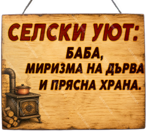 Забавна дървена табела "Селски уют" - Опция за изписване на ваш текст