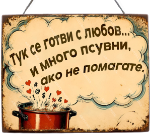 Забавна дървена табела "Готвим с..." - Опция за изписване на ваш текст