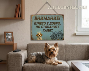 Забавна дървена табела "Внимание! Добро куче" - Опция за изписване на ваш текст