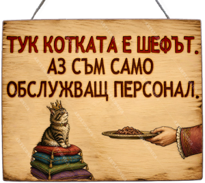 Забавна дървена табела "Котката - шеф" - Опция за изписване на ваш текст