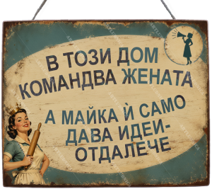 Забавна дървена табела "Тук командва жената" - Опция за изписване на ваш текст