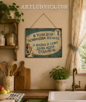 Забавна дървена табела "Тук командва жената" - Опция за изписване на ваш текст