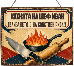 Забавна дървена табела "Кухнята на шеф...." - Опция за изписване на ваше име и текст