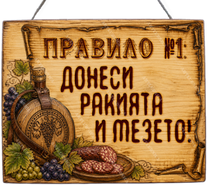 Забавна дървена табела "Първо правило" - Опция за изписване на ваш текст