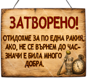 Забавна дървена табела "ЗАТВОРЕНО -  Вариант 2" - Опция за изписване на ваш текст