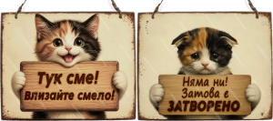 Двустранна дървена табела „Отворено / Затворено“ - Вариант 1" - Опция за изписване на ваш текст