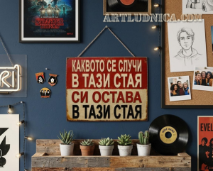 Забавна дървена табела "Тайни в стаята" - Опция за изписване на ваш текст