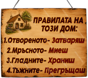 Забавна дървена табела "Правилата в този дом" - Опция за изписване на ваш текст